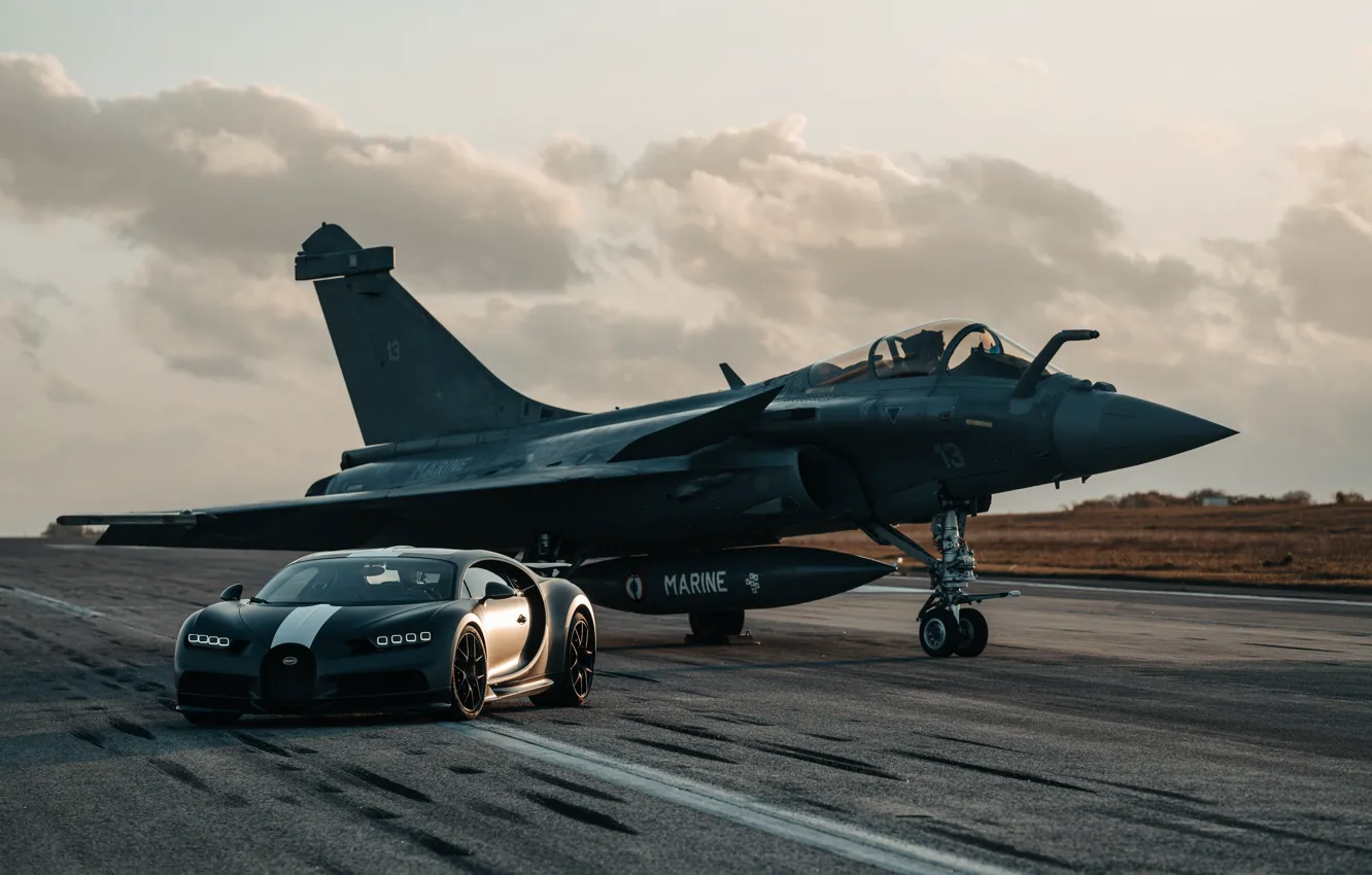 Фото обои bugatti, evening, Dassault Rafale, chiron