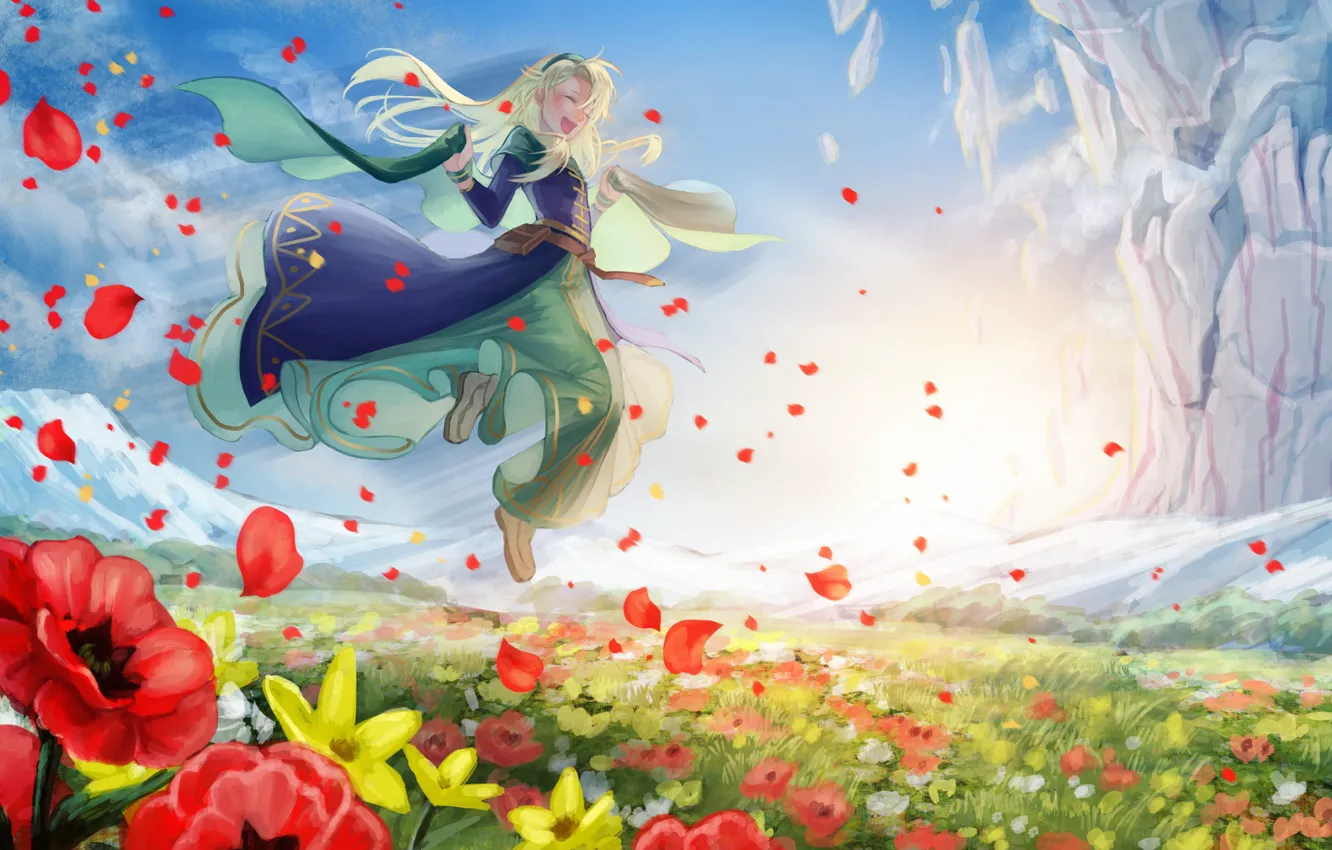 Фото обои цветы, природа, луг, девочка, Fate / Grand Order, Судьба великая кампания