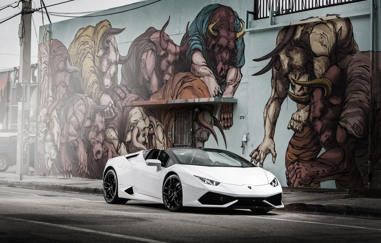 Фото обои Lamborghini, белая, ламборгини, Huracan, хуракан
