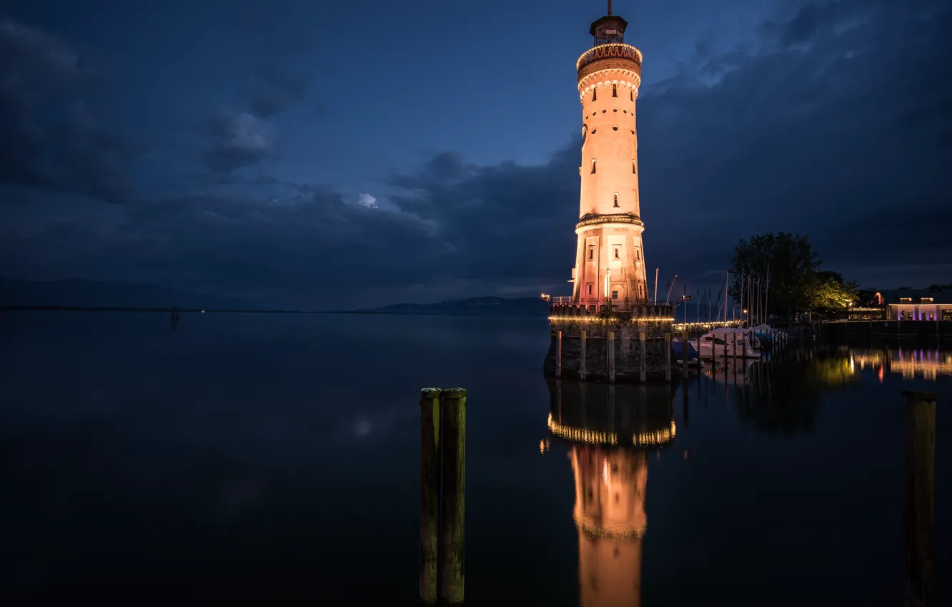 Фото обои ночь, маяк, Lindau