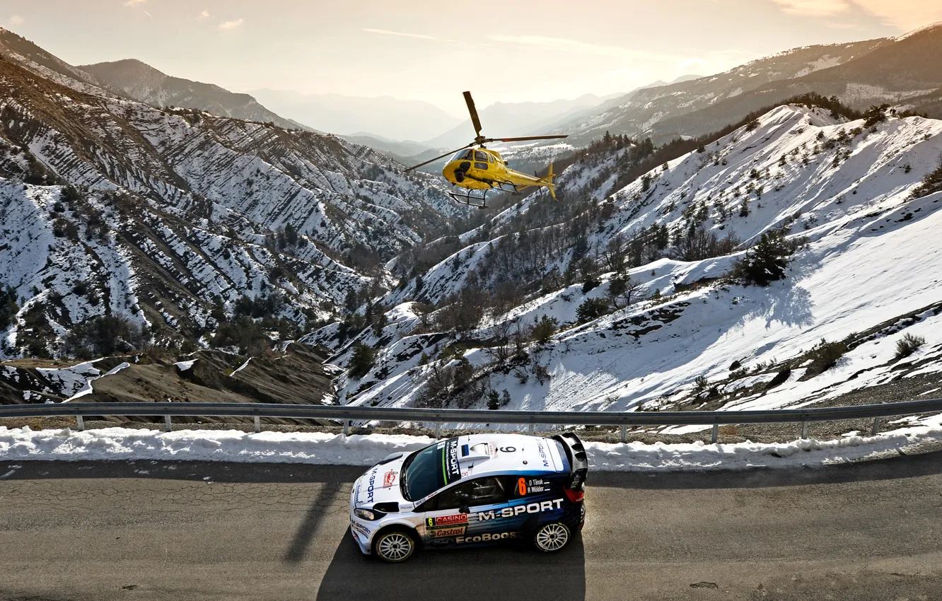 Фото обои Ford, Форд, WRC, Rally, Ралли, Вертолёт, Fiesta, Monte Carlo