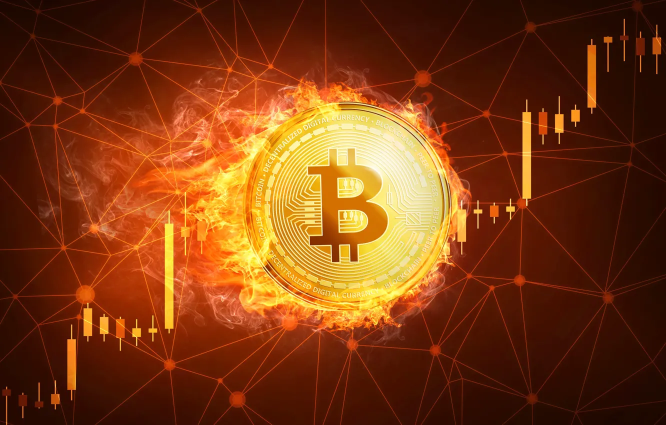 Фото обои пламя, fire, график, bitcoin, биткоин