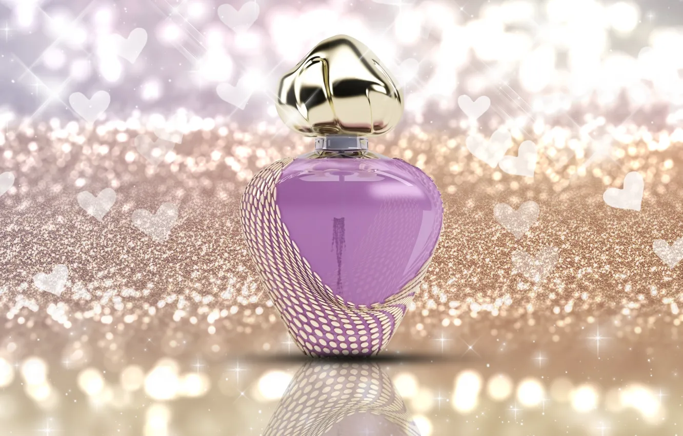 Фото обои блеск, дух, сердечки, флакон, парфюм