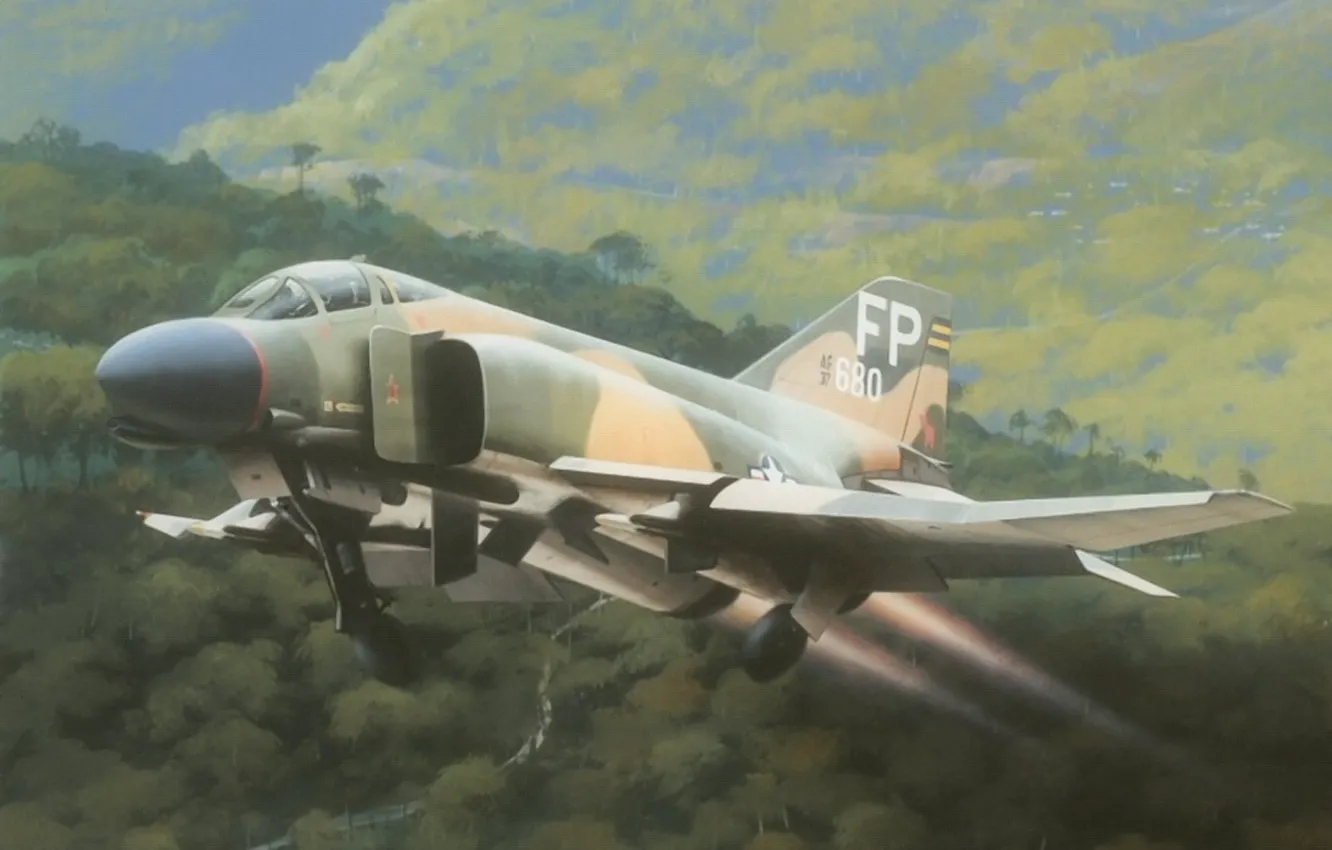 Фото обои aircraft, painting, aviation, jet, vietnam, F-4 Phantom, drawinf