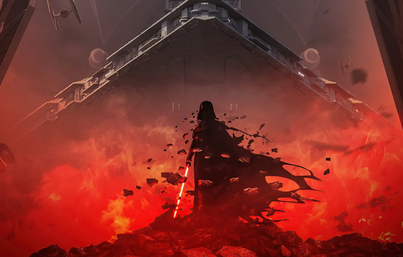 Фото обои Камни, Корабль, Star Wars, Плащ, Сила, Дарт Вейдер, Крейсер, Darth Wader