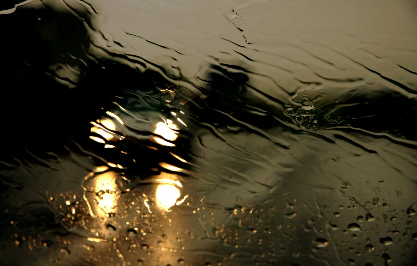 Фото обои дорога, стекло, вода, капли, ночь, дождь, ливень, потоки