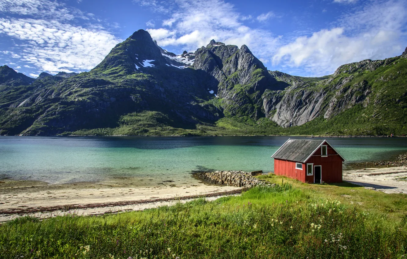 Фото обои Природа, Горы, Озеро, Норвегия, Пейзаж, Raftsundet Lofoten Islands