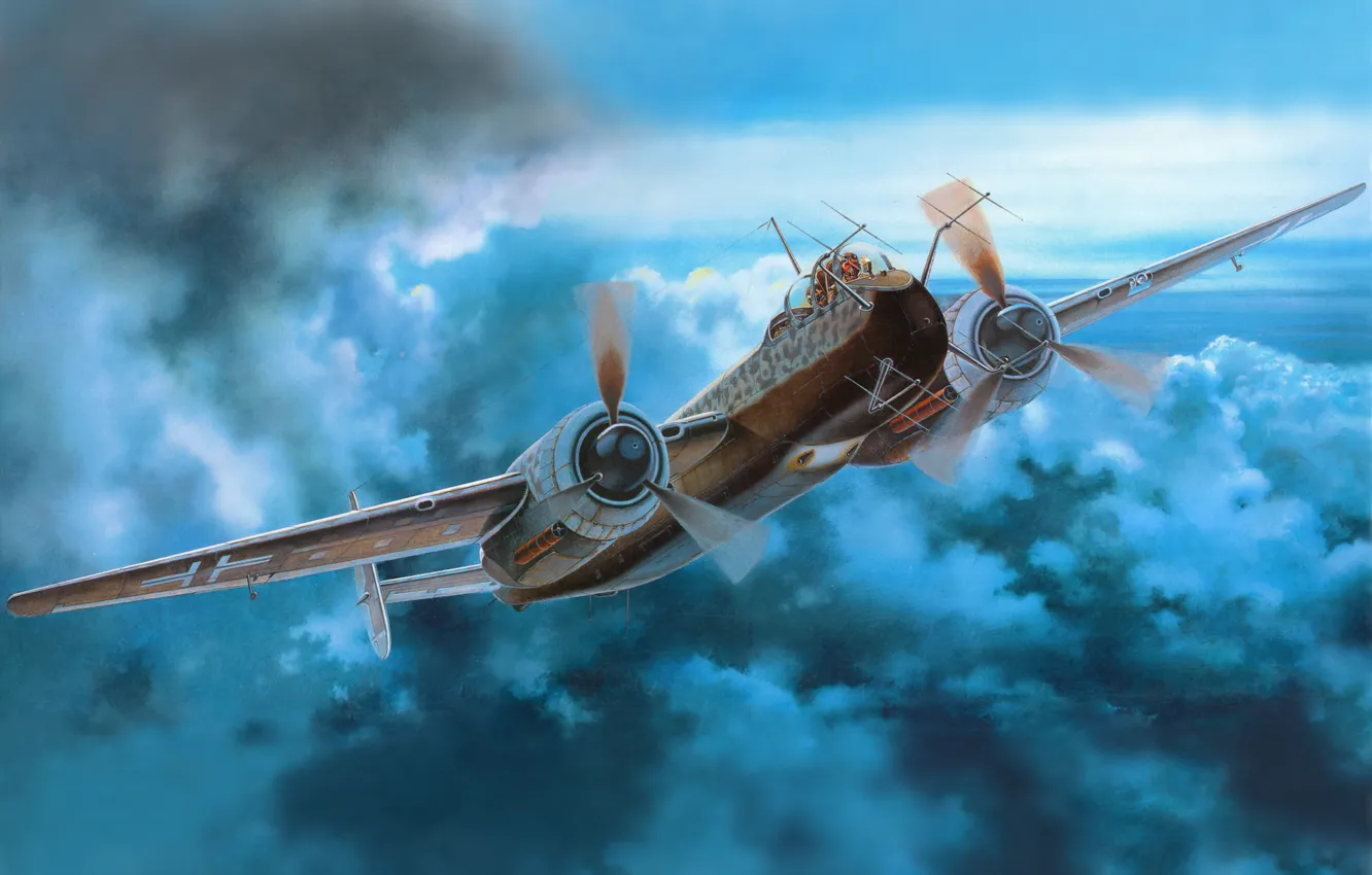 Фото обои Рисунок, Истребитель, Ночной, Luftwaffe, Heinkel, Немецкий, FuG 212, P.1060