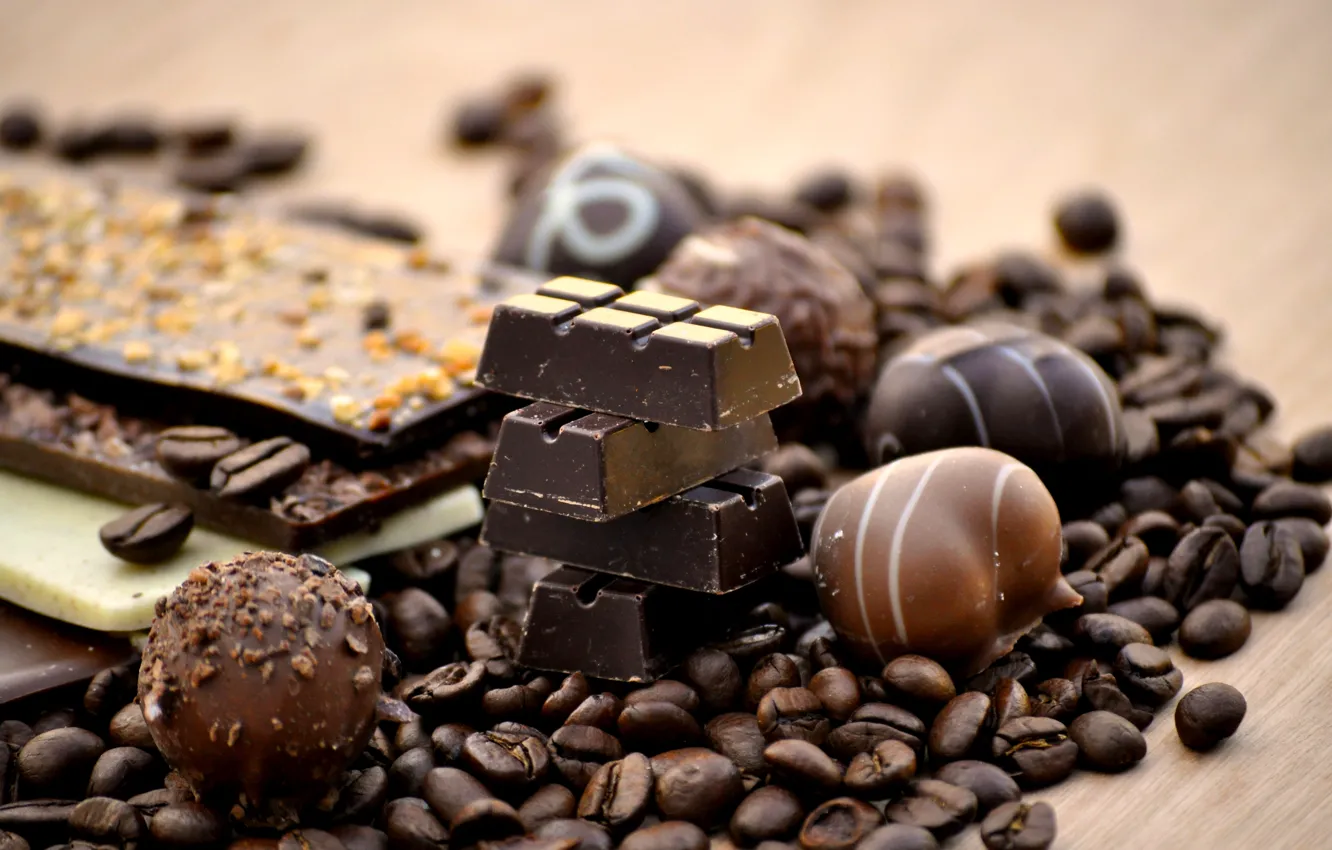 Фото обои черный, кофе, шоколад, зерна, конфеты, сладкое, молочный