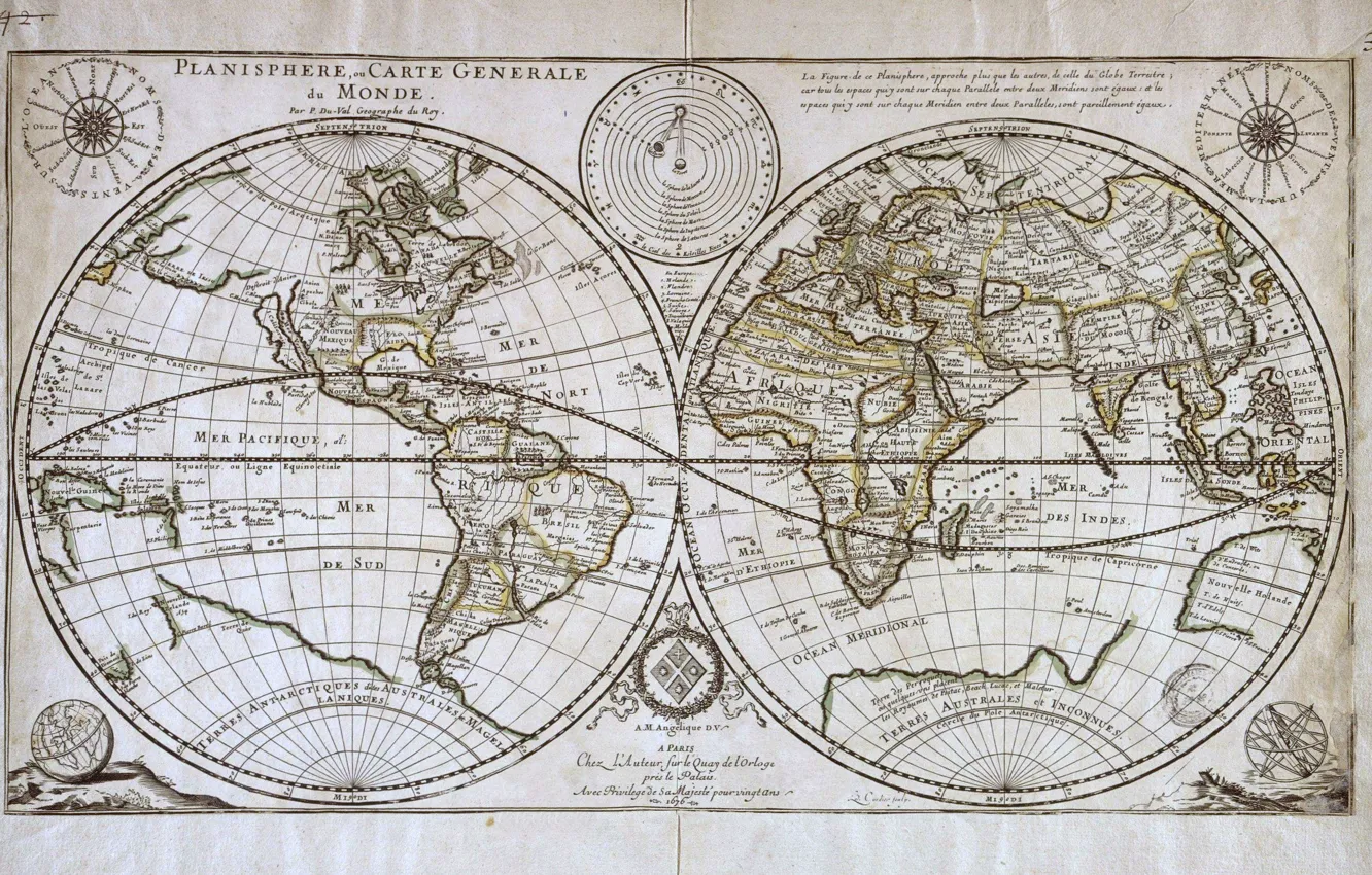 Фото обои карта, полушария, planisphere duval