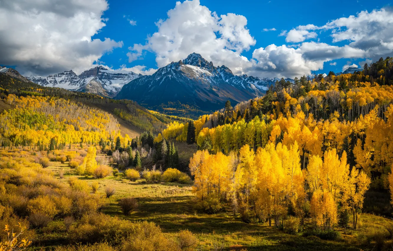 Фото обои осень, облака, деревья, пейзаж, горы, природа, красота, Колорадо