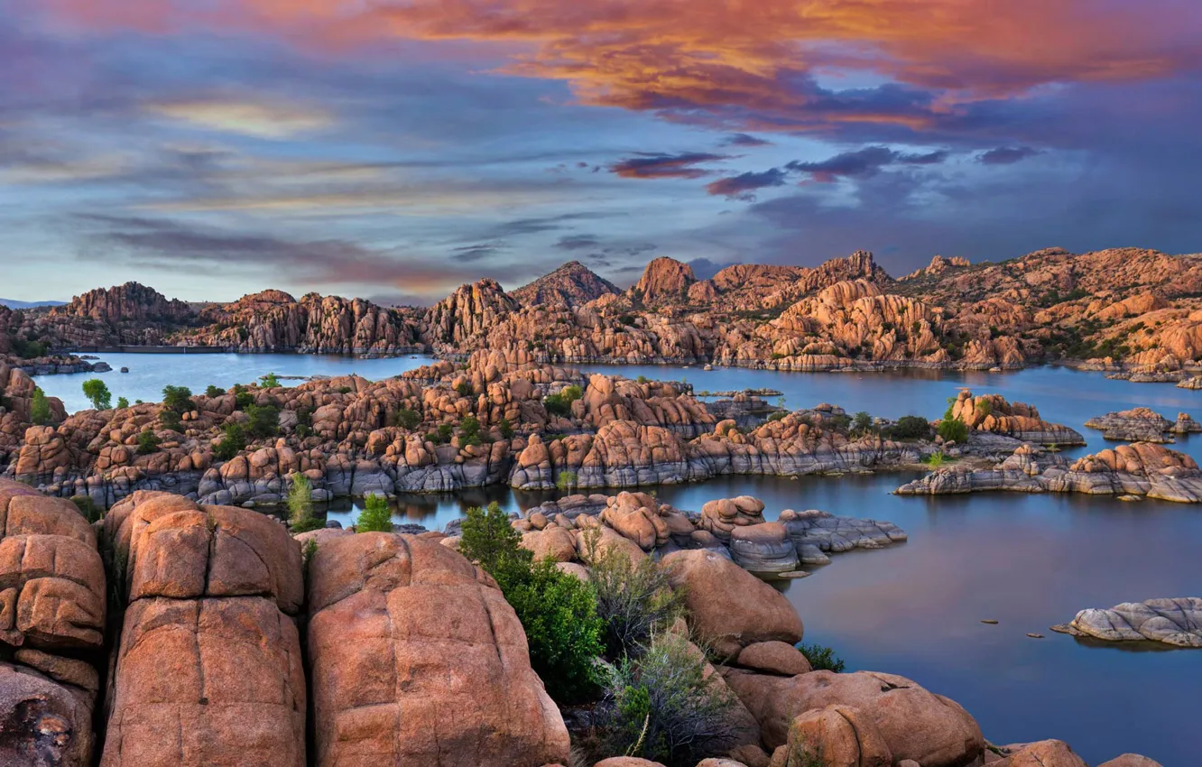 Фото обои скалы, Аризона, США, Granite Dells, озеро Уотсон