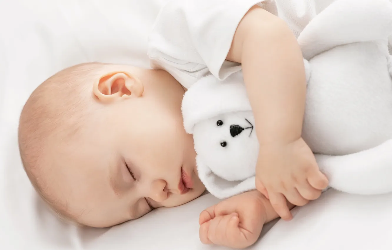 Фото обои игрушка, сон, мишка, ребёнок