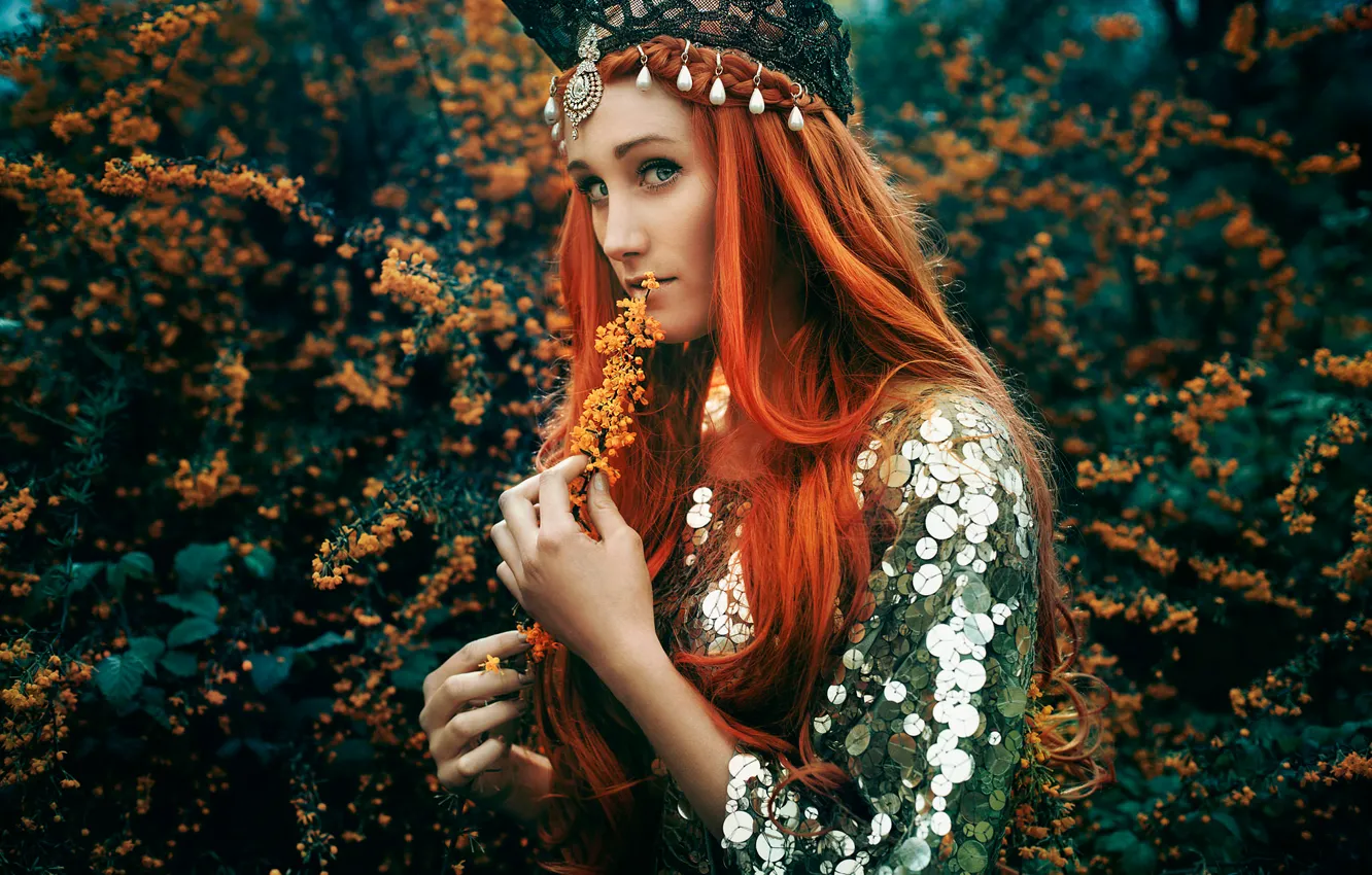 Фото обои украшение, цветение, рыжеволосая девушка, Bella Kotak, The Tempest