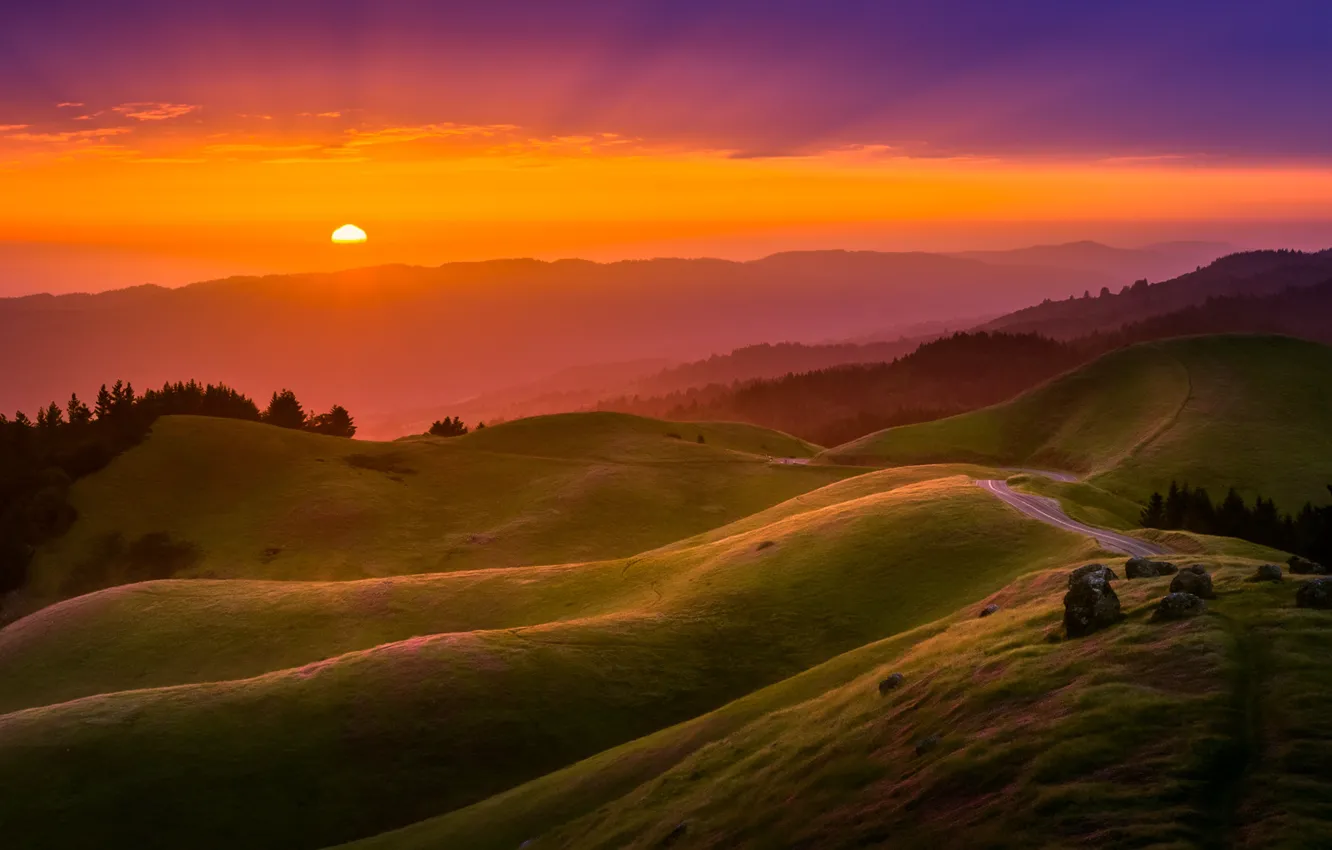 Фото обои закат, холмы, Калифорния, California, Bay Area