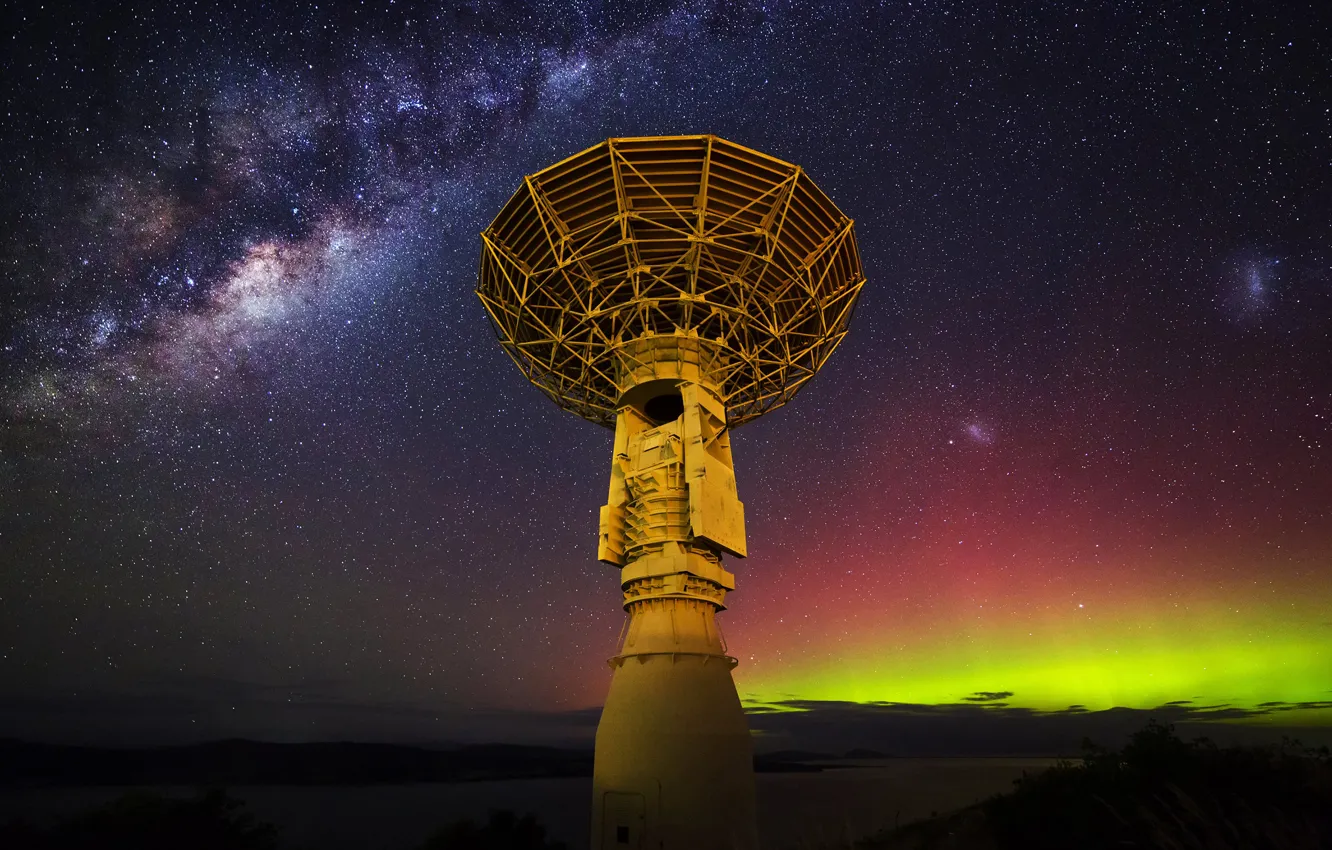 Фото обои звезды, антенна, Млечный путь, радиотелескоп