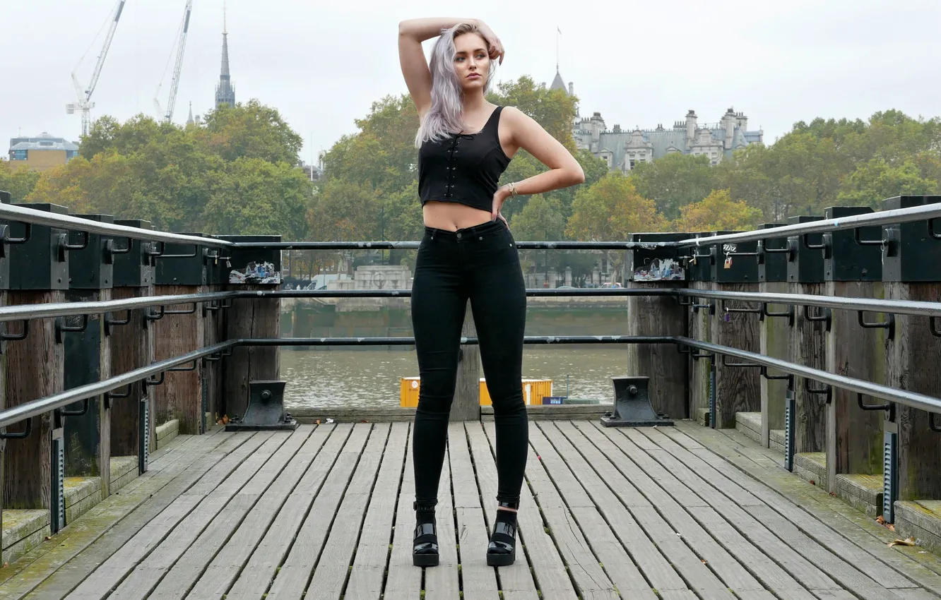 Фото обои стиль, фон, модель, блондинка