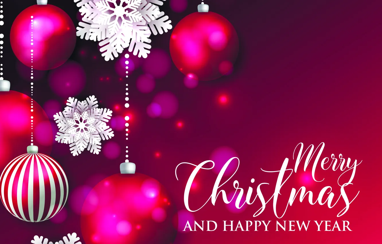 Фото обои украшения, снежинки, шары, Новый год, Christmas, New Year, декор