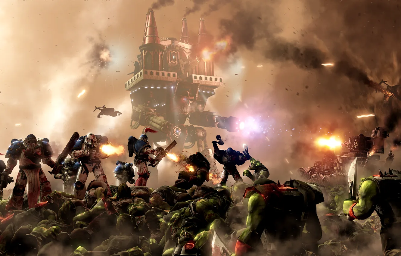 Фото обои war, 000, space marine, космический десант, Warhammer 40, Warlord-class Titan, orks