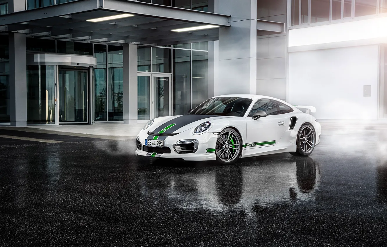 Фото обои Porsche, Front, White, Turbo, Supercar, 991, 2014, TechArt