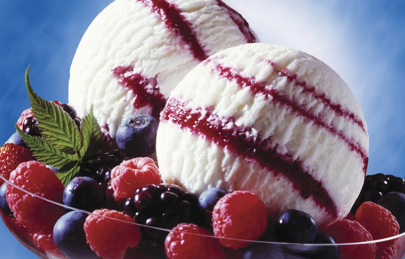 Фото обои ягоды, малина, сладость, мороженое
