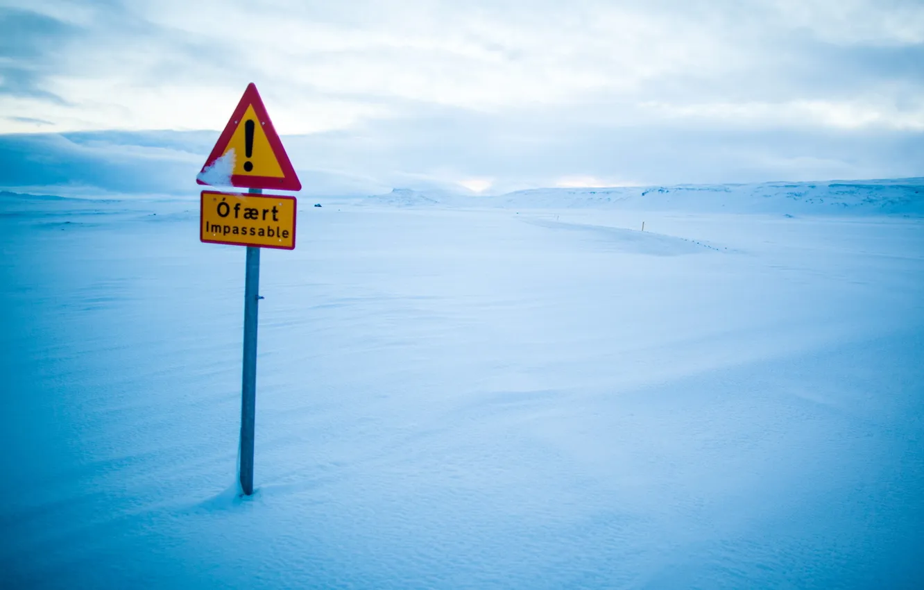 Фото обои зима, снег, пейзаж, знак