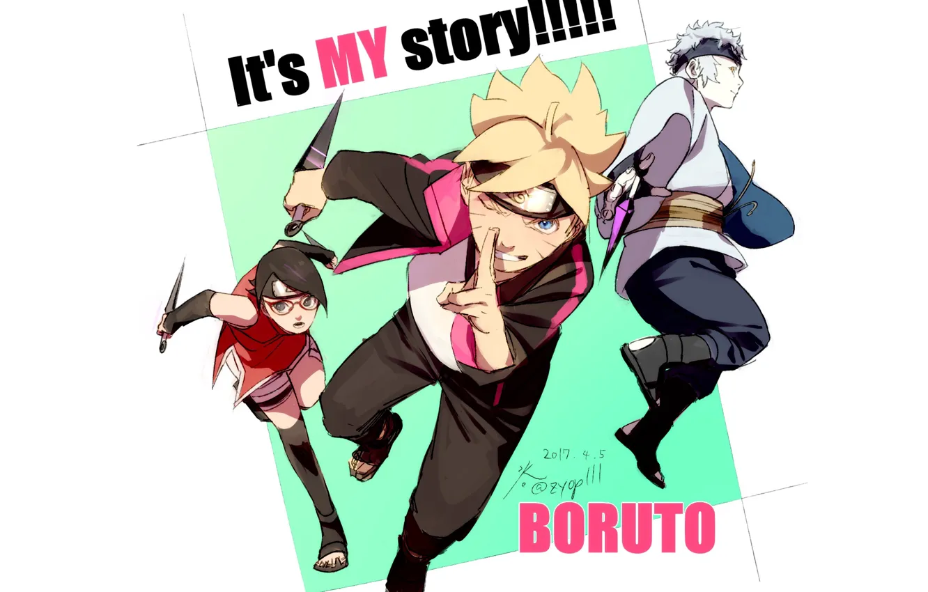 Фото обои Naruto, Uchiha Sarada, Uzumaki Boruto, Mitsuki