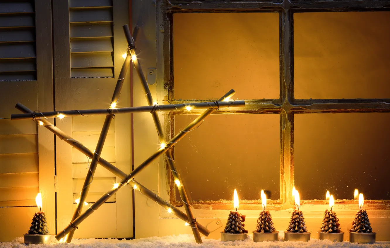 Фото обои зима, снег, Новый Год, Рождество, light, Christmas, night, window