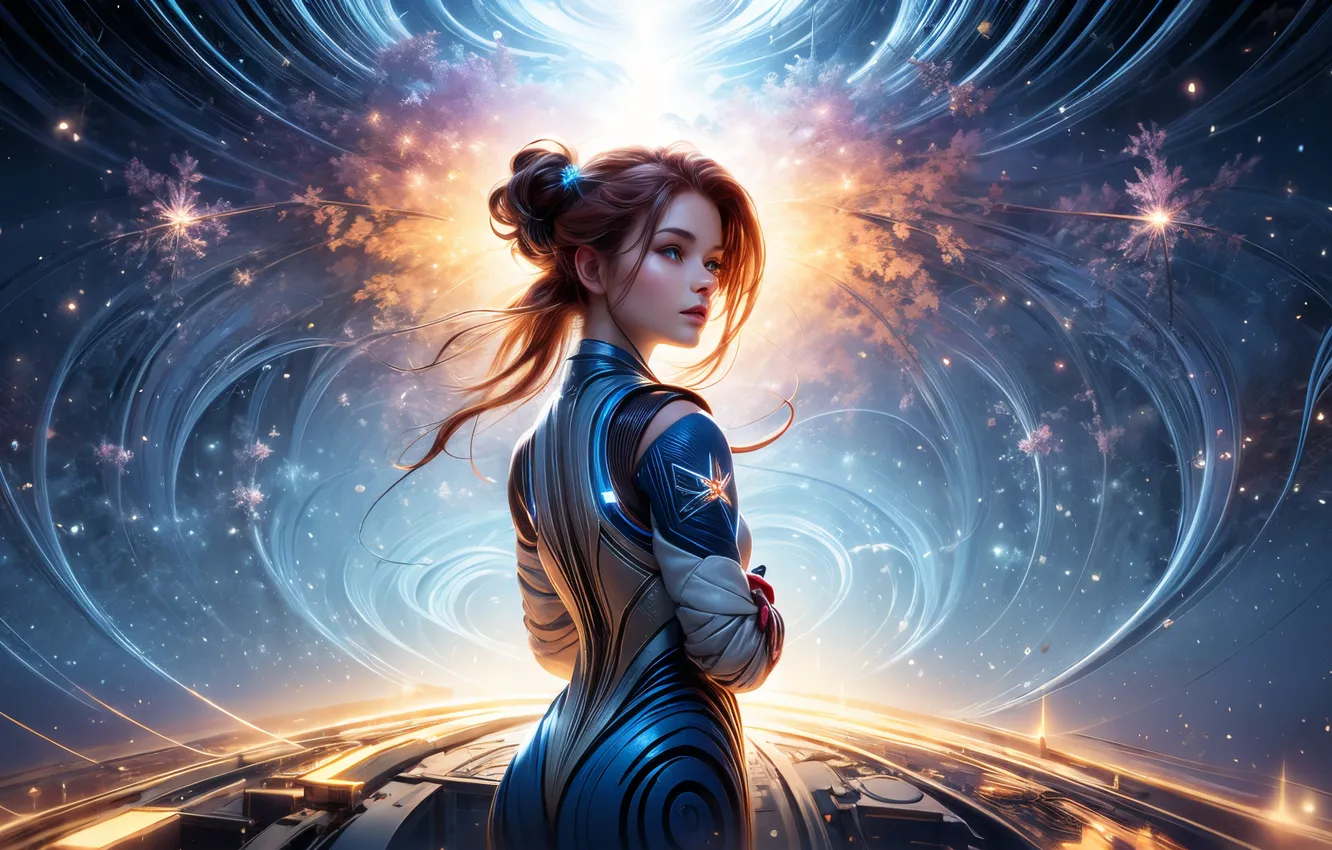 Фото обои girl, beautiful, starry sky, ai art