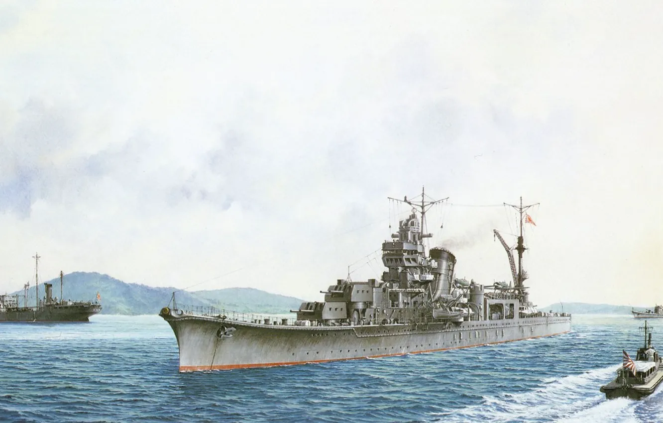 Фото обои корабль, арт, флот, военный, крейсер, японский, cruiser, WW2