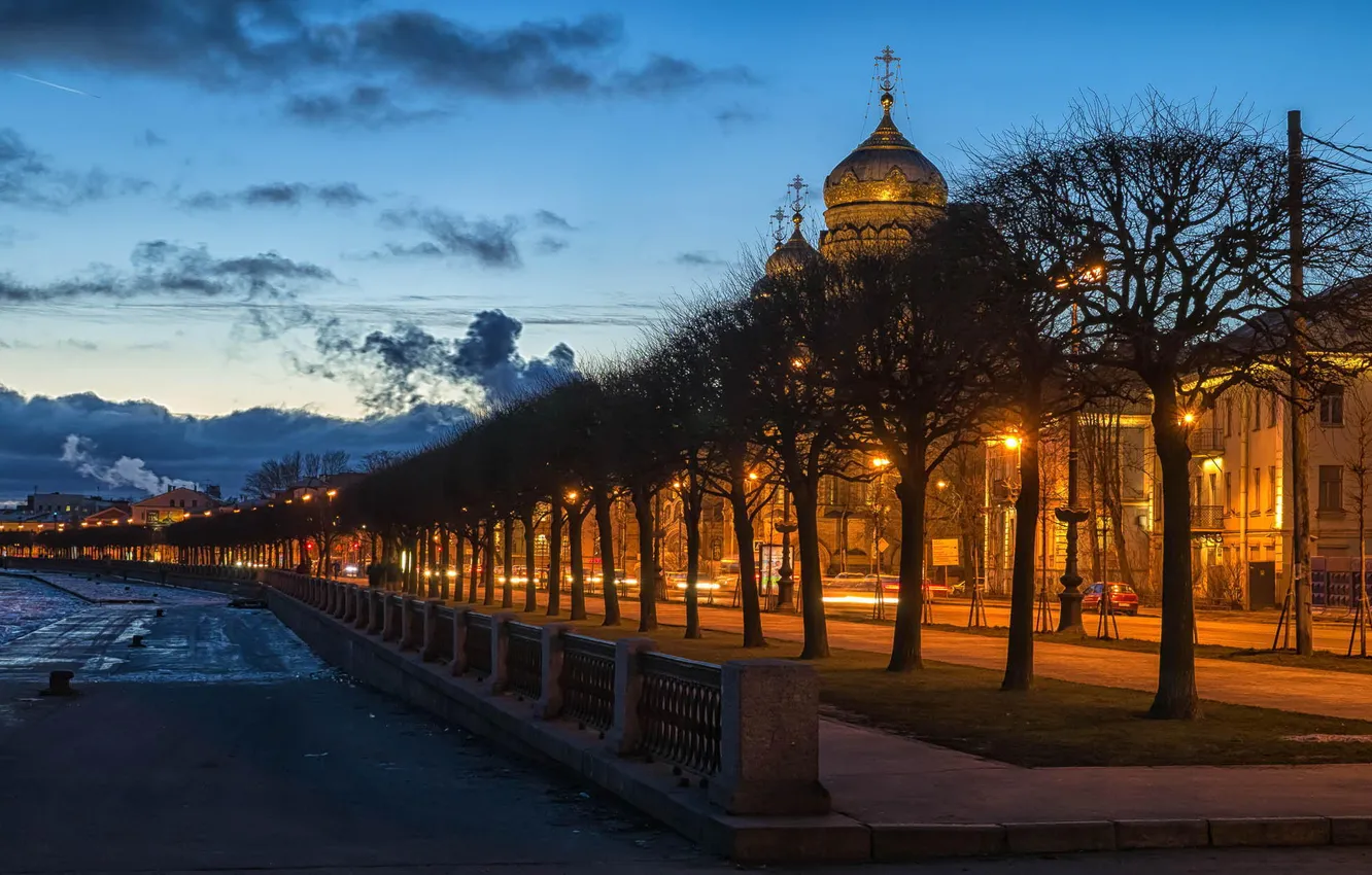 Фото обои дорога, ночь, огни, улица, фонари, Russia, питер, санкт-петербург