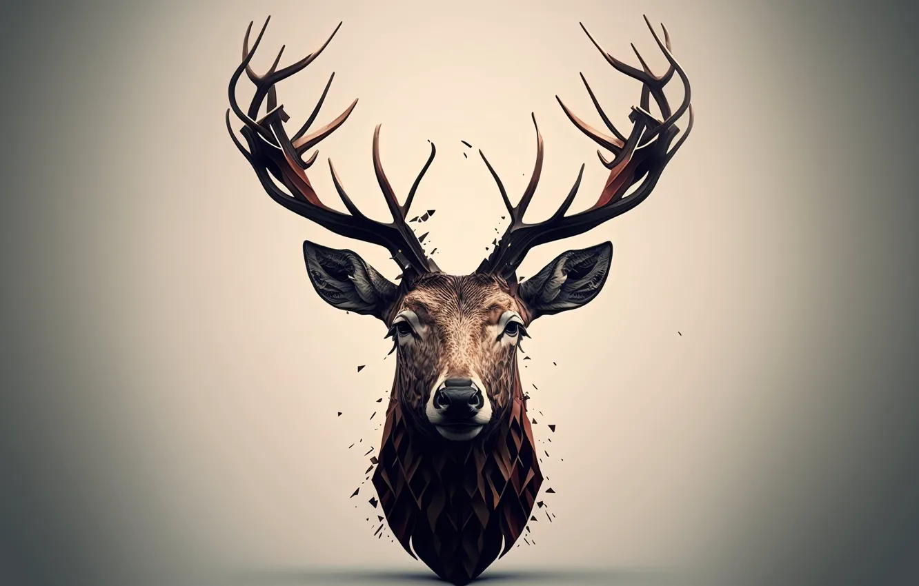 Фото обои horns, minimalism, animal, deer, fauna