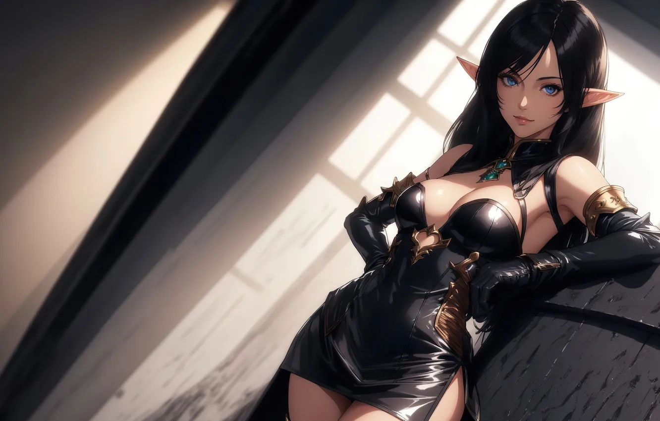 Фото обои girl, fantasy, anime, art, blue eyes, painting, elf, digital art