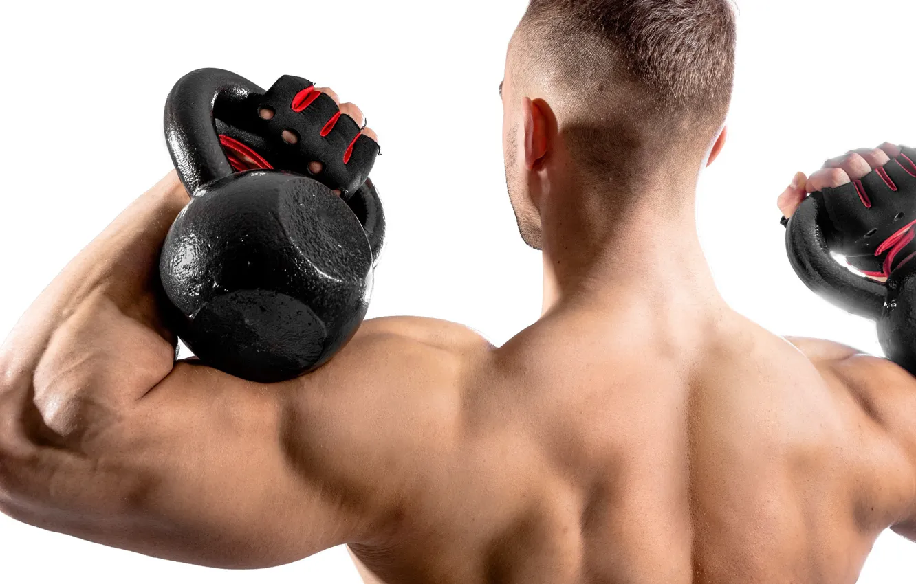 Фото обои спина, перчатки, фитнес, muscle, мышцы, гиря, тренировка, атлет