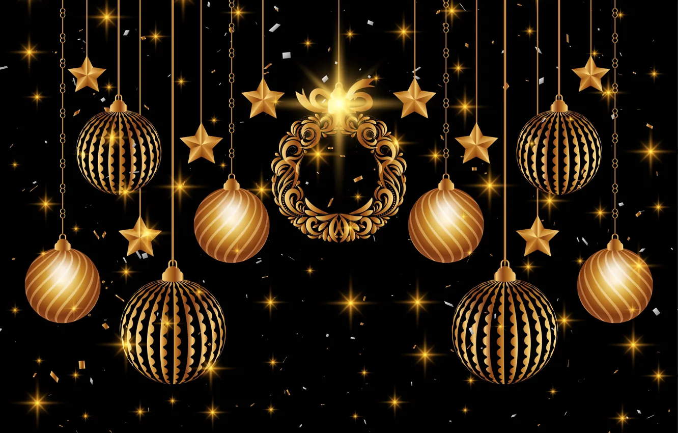 Фото обои звезды, украшения, фон, золото, Рождество, Новый год, golden, christmas