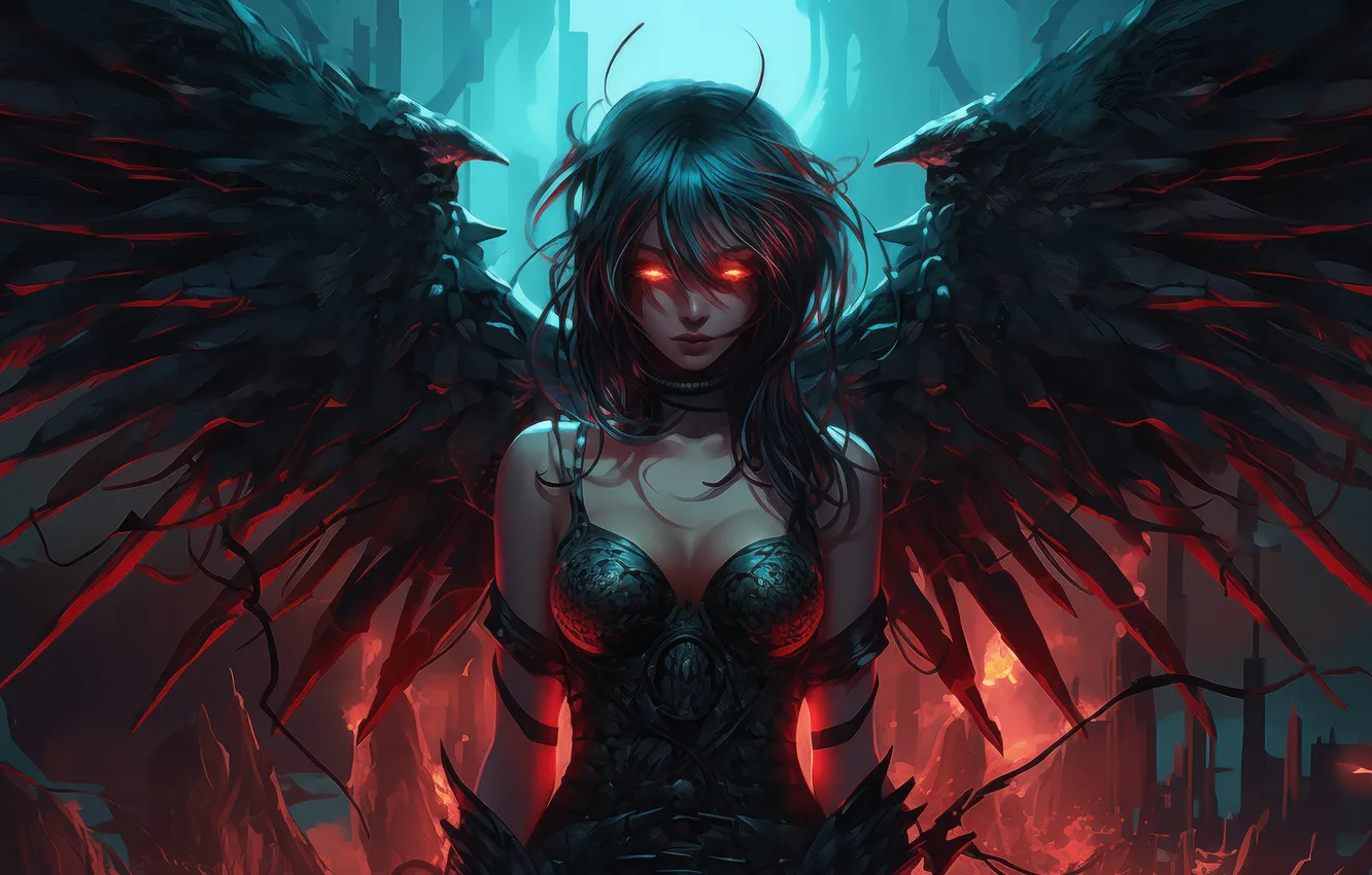 Фото обои Girl, Demon, Wings, AI Generated, Demon Girl