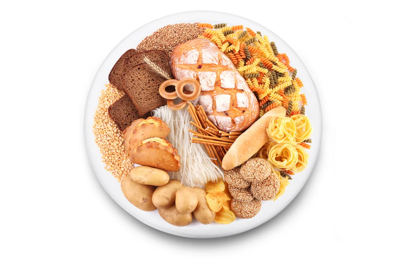 Фото обои зерно, тарелка, хлеб, выпечка, хворост, макароны, чёрный хлеб, ломти