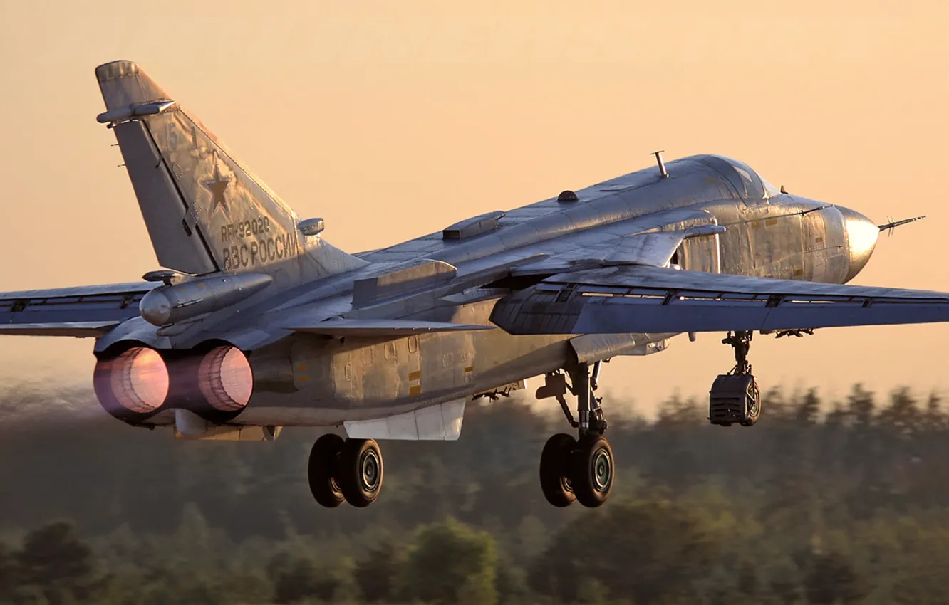 Фото обои бомбардировщик, взлет, Су-24м