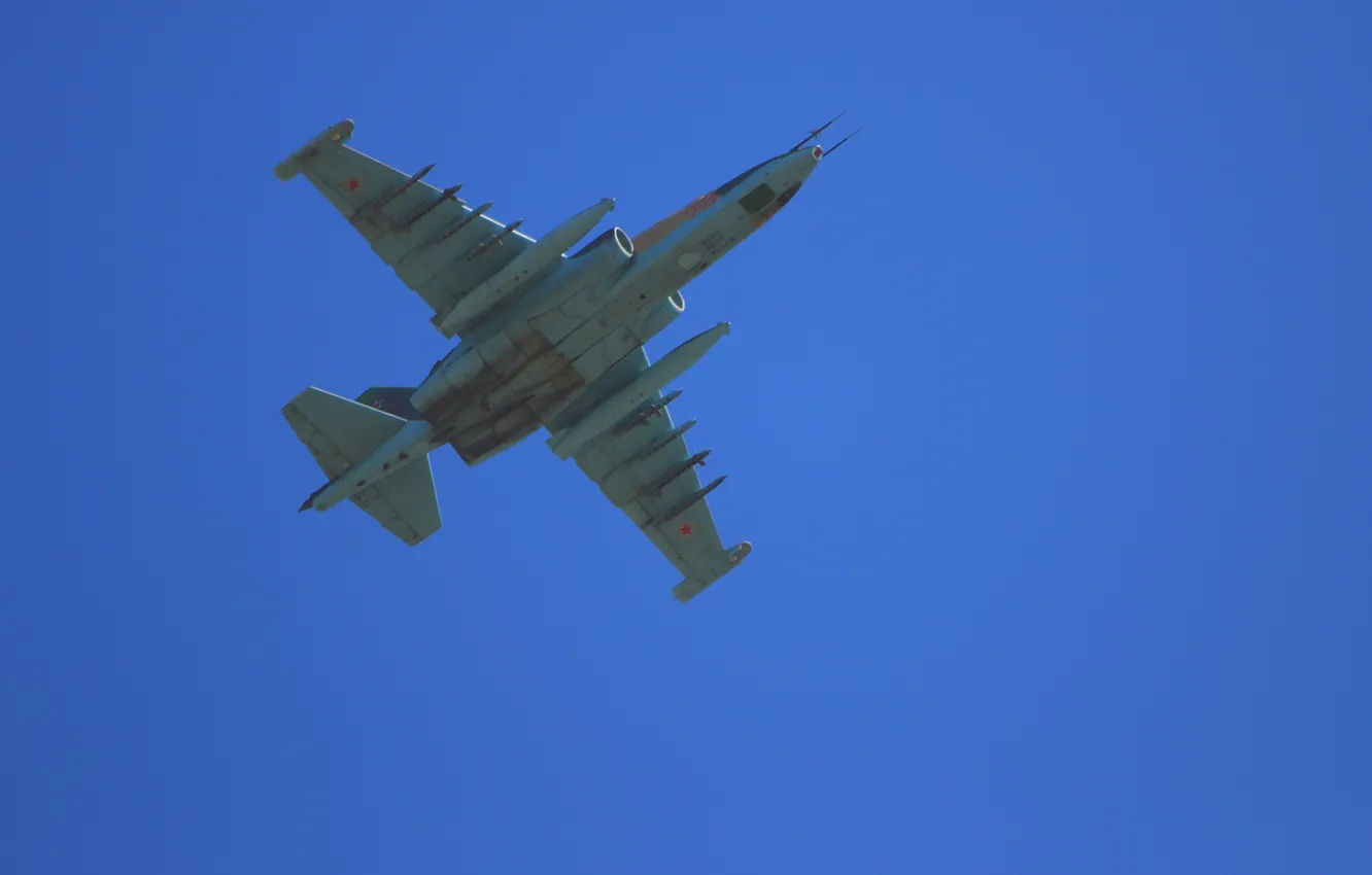 Фото обои Небо, Полёт, Flight, Sky, Су-25, ВВС России, Штурмовик, Assault