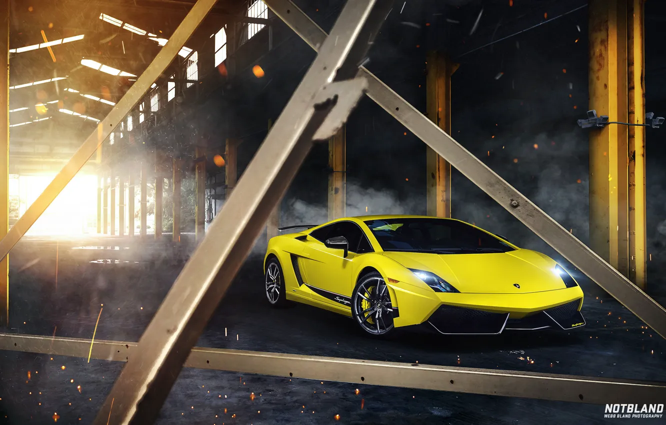 Фото обои солнце, лучи, дым, Lamborghini, Superleggera, Gallardo, 2012, LP 570-4