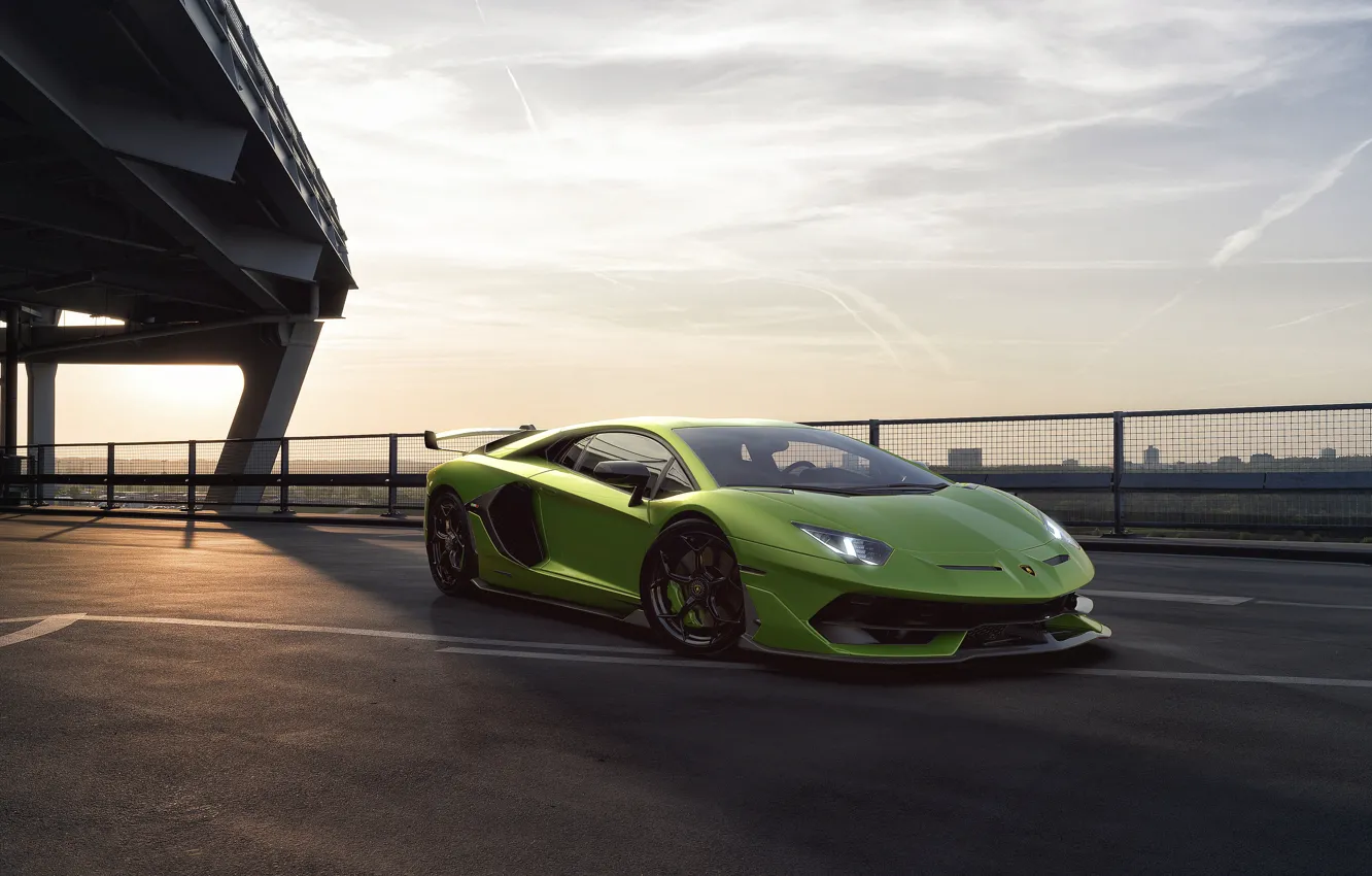 Фото обои Lamborghini, Зеленый, Машина, Sky, Green, Суперкар, Aventador, Спорткар