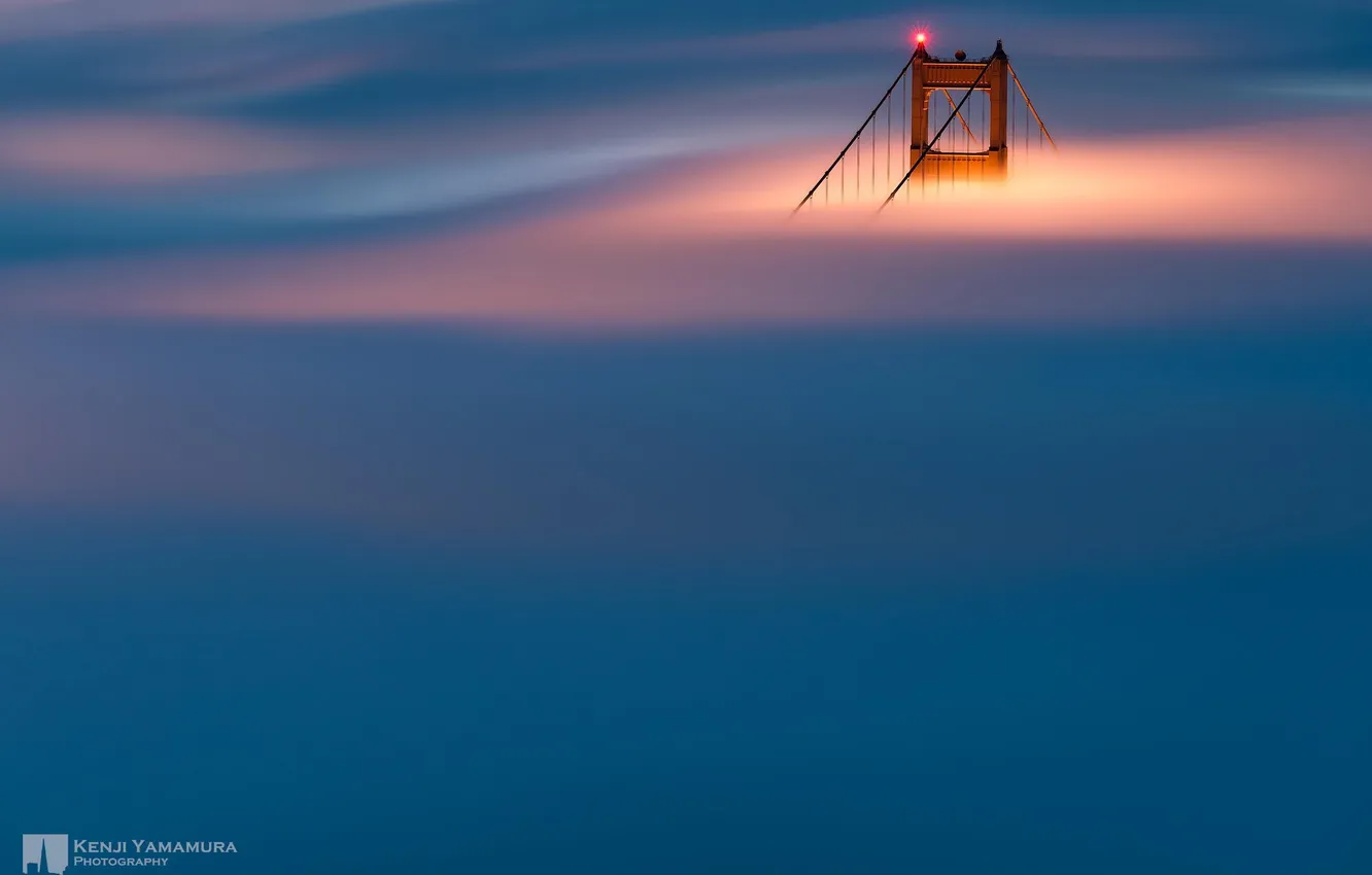 Фото обои огни, опора, Сан-Франциско, photographer, Kenji Yamamura, в тумане
