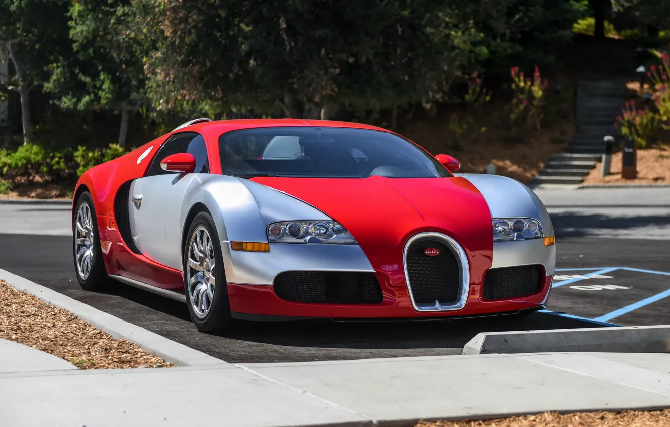 Фото обои veyron, silver, red, bugatti