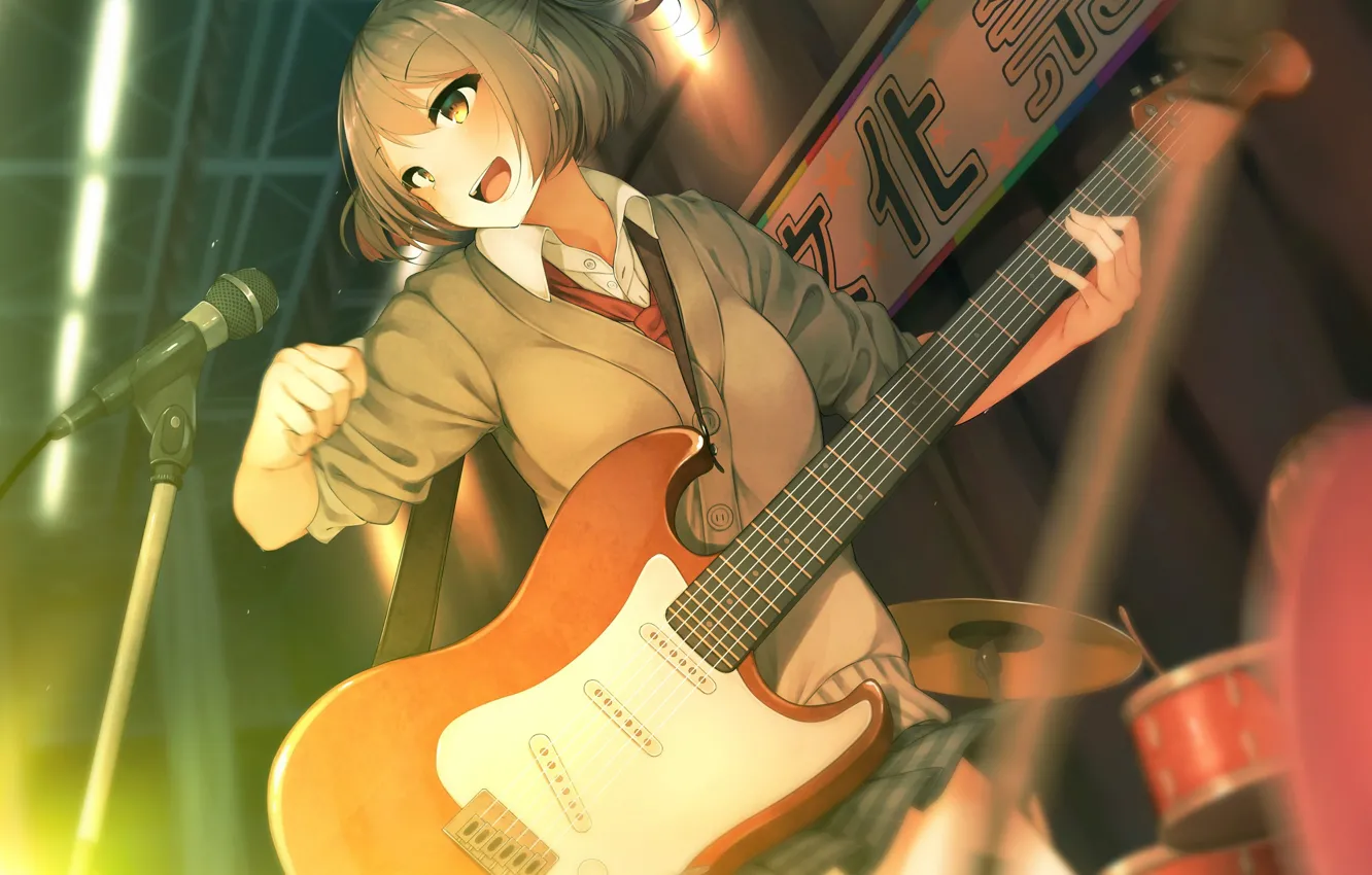 Фото обои музыка, гитара, аниме, девочка