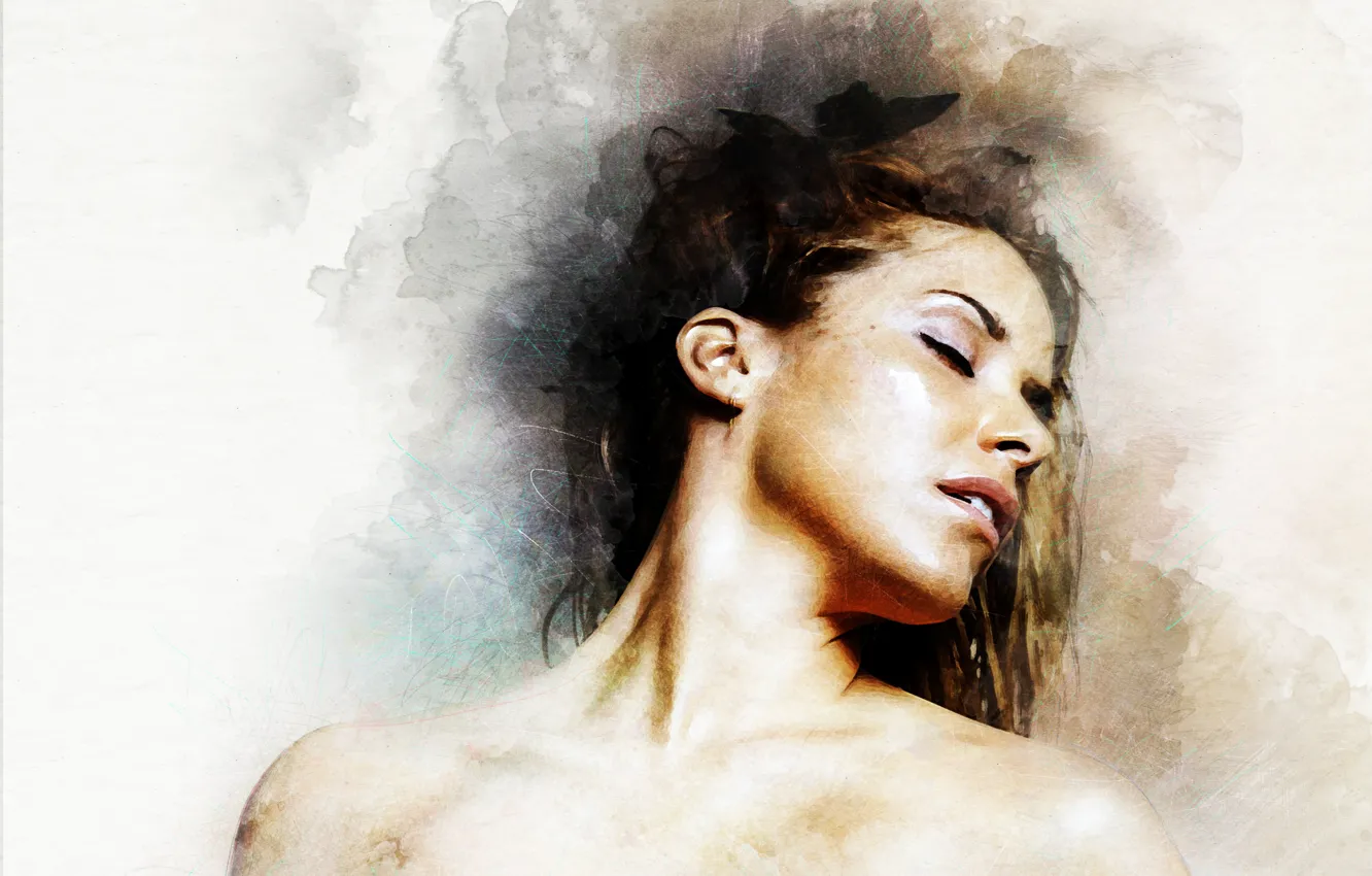 Фото обои девушка, эмоции, волосы, арт