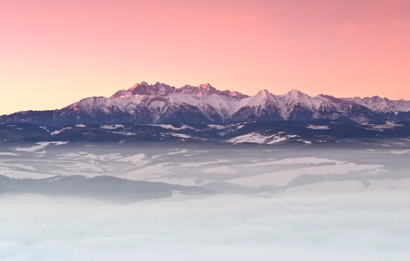 Фото обои зима, горы, утро, Карпаты, Татры, Январь
