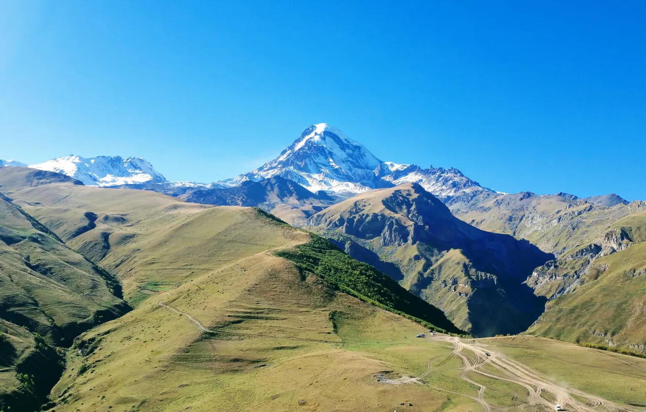 Фото обои гора, Грузия, Кавказ, Казбек