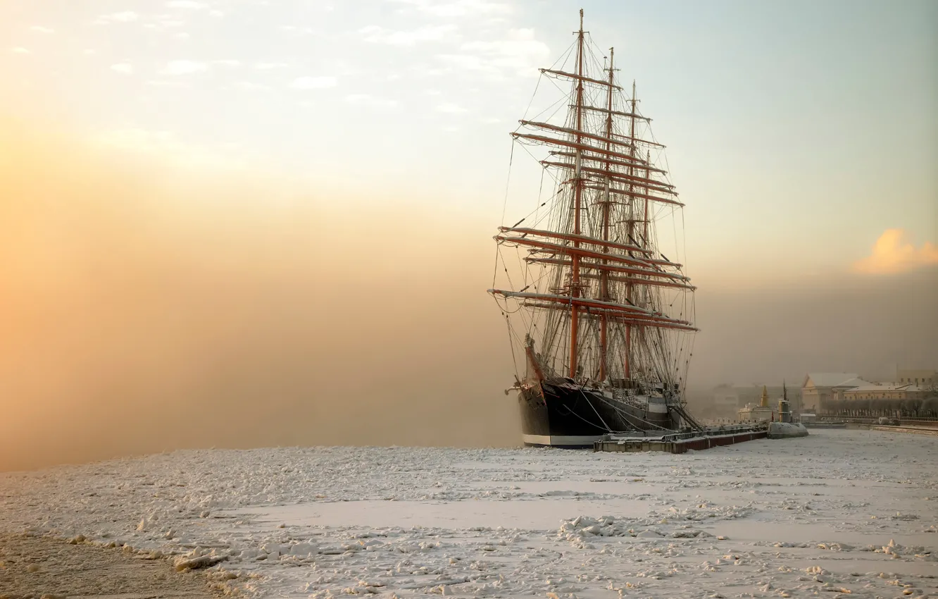 Фото обои мороз, Санкт-Петербург, январь, барк Седов