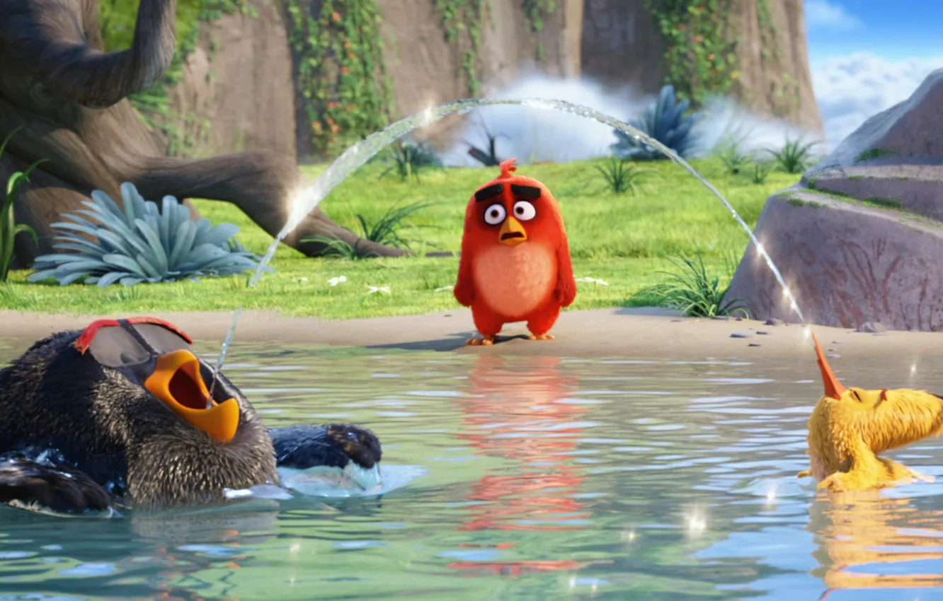 Фото обои cinema, Red, bird, lake, school, movie, film, animated film