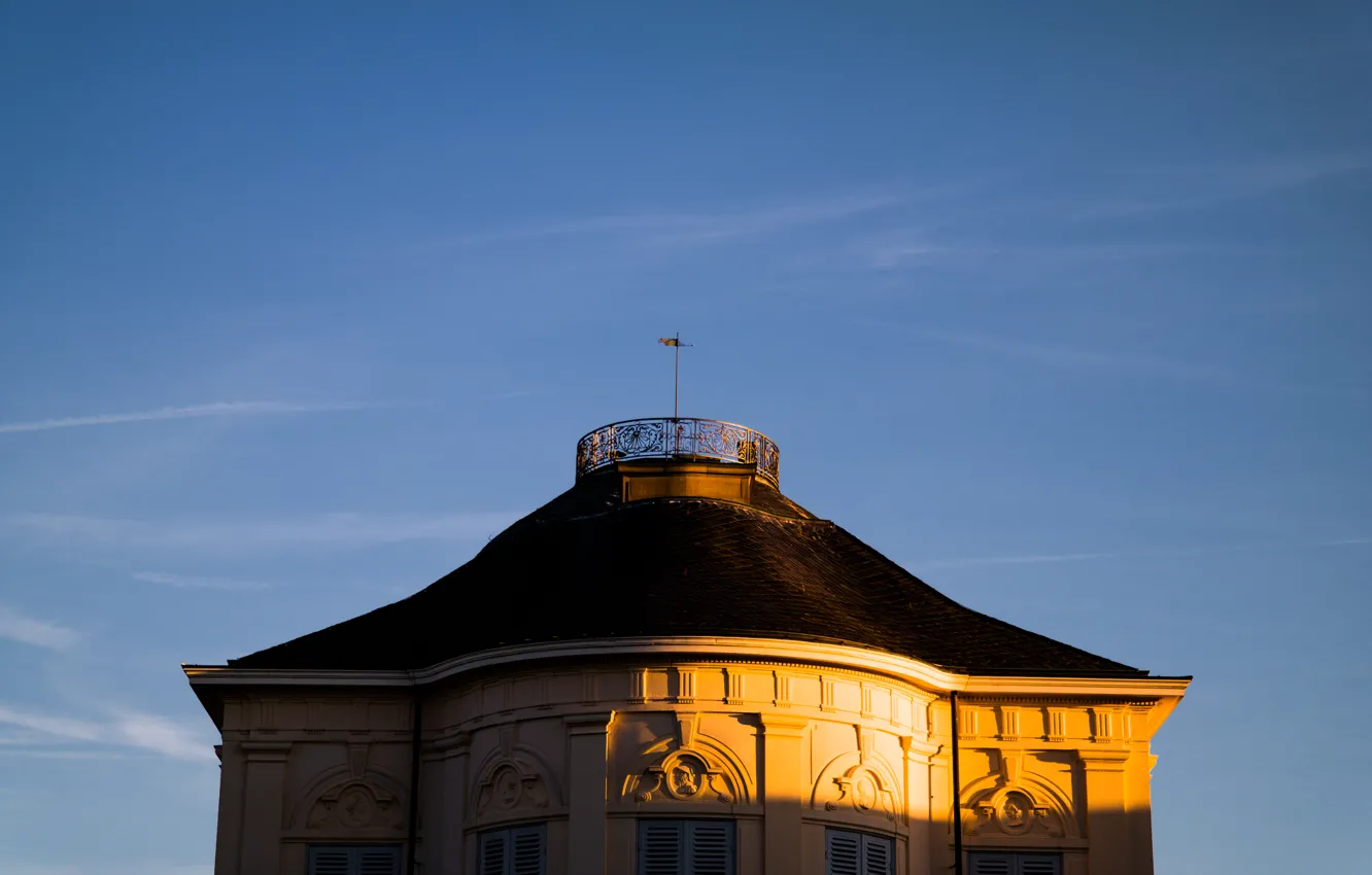 Фото обои Sunset, Castle, Building, Stuttgart, Solitude, Roof, Dusk, Blue sky